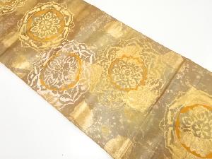 アンティーク　服部織物製　こはく錦華紋模様織出し袋帯（着用可）